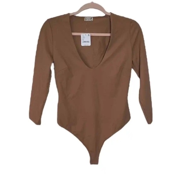 NWT Free People Intimately Close Call Duo Bodysuit in Cafe Au Lait Camel Brown M - Picture 6 of 11